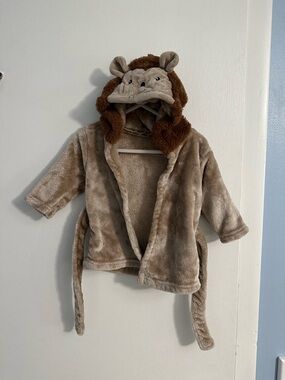 Plush Hooded Monkey Baby Robe